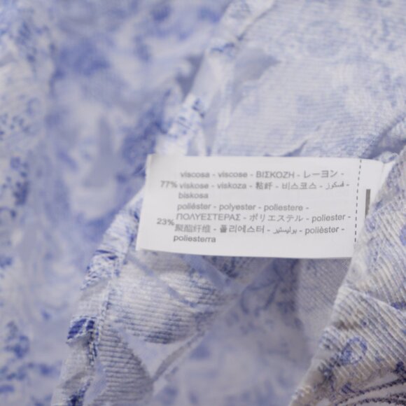 ZARA Sheer Burnout Damask Blue & White Floral Button Down Blouse Top Size L - Picture 7 of 7